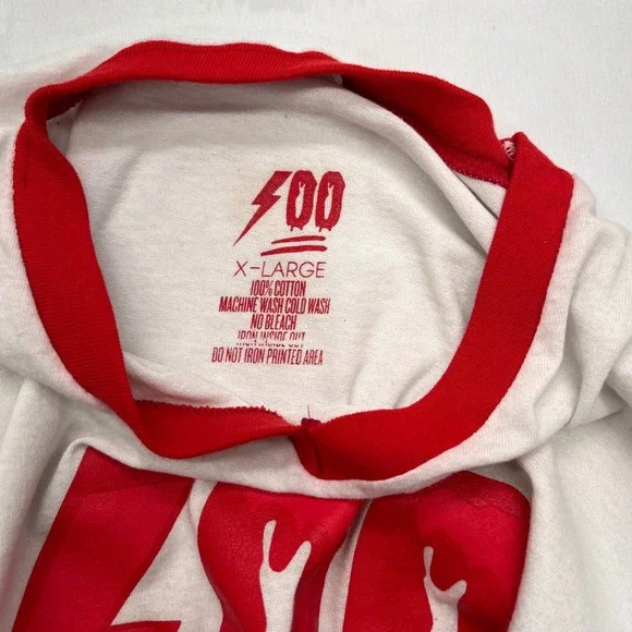 100 Soft Truck Torrence "Keep It 100" Lightning Bolt Ringer Tee-White/Red XL - Picture 6 of 7